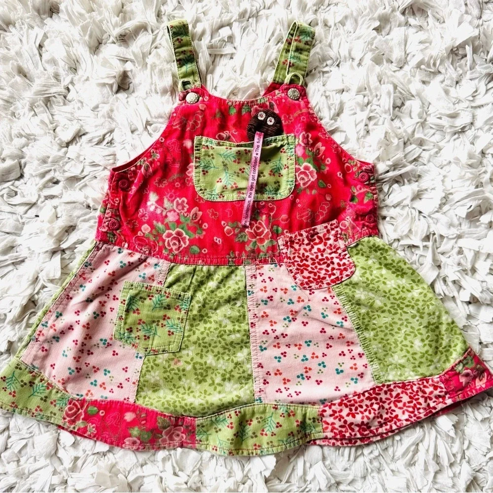 OILILY Corduroy floral patchwork toddler girls 2T dress vintage